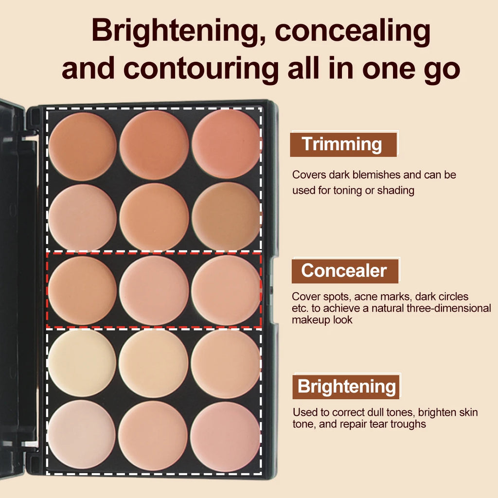 15 Colors Face Concealer Cream Contour Palette,Moisture Cream Makeup Foundation Full Coverage Foundation Covering Perfect Makeup
