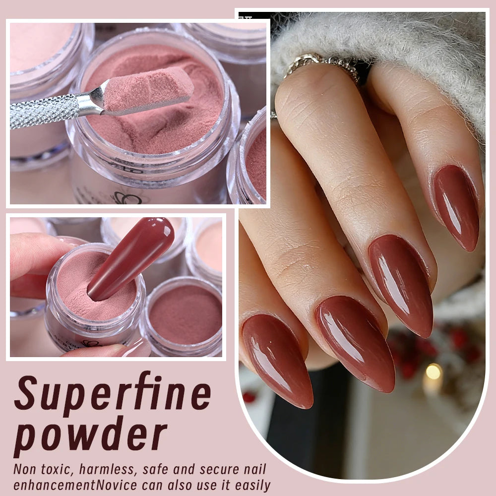 6Pcs/Set Burgundy Mocha Brown Nail Acrylic Powder Autumn&Winter Colors Nails Polymer for Nail Art Extension/Carving/Dipping Dust