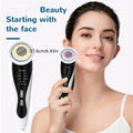 This handheld facial cleansing and beauty device, a USB rechargeable face and neck massager, is compact and portable, suitable f