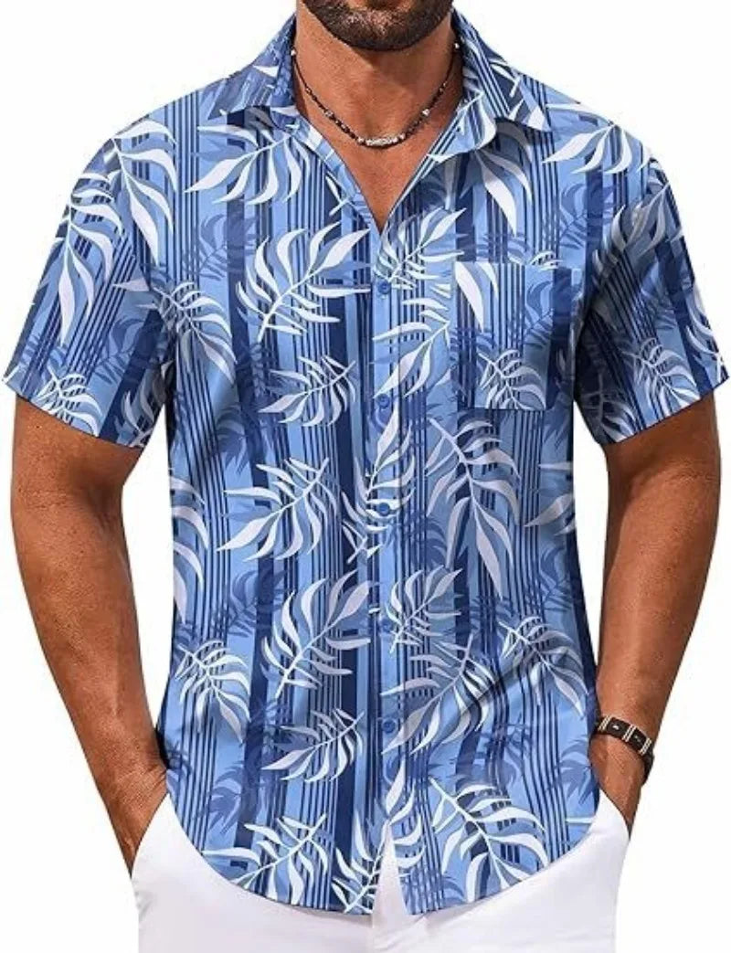 2026 New Beach Surfing Men's Shirt 3D Digital Geometry Hawaiian Printed Short Sleeve Shirt