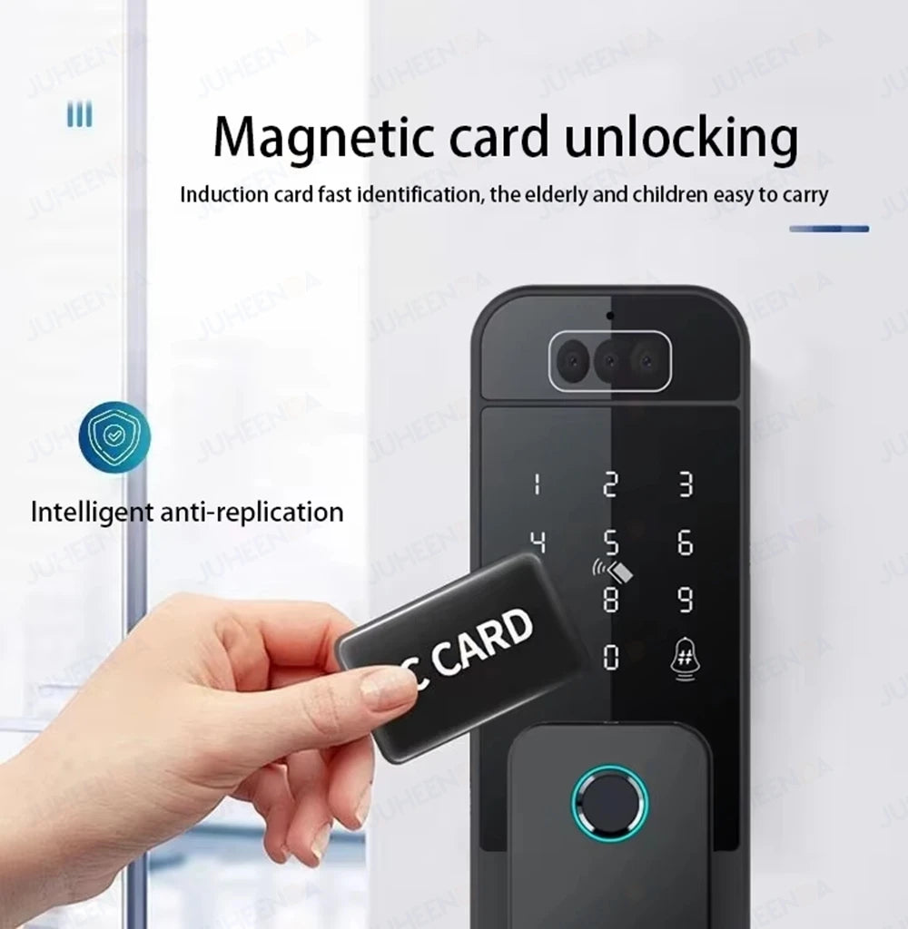 Outdoor Waterproof 3D Face Recognition Palm Scan Fingerprint Gate Lock Tuya Wifi App Password Digital Rechargeable Smart Lock