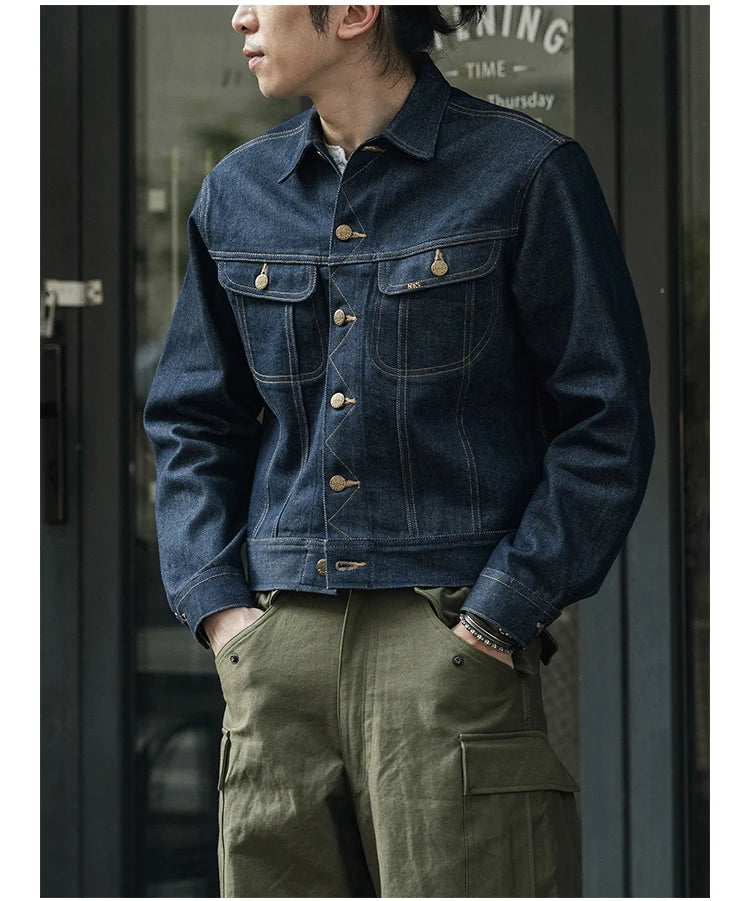 NON STOCK FLYERS Primary Color Left Oblique Anti-shrink Denim 101J Short Denim Jacket Retro Knight Jacket