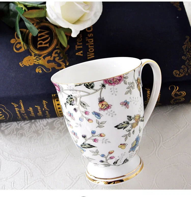Classical Retro Bone China Mugs Large Capacity Ceramics Breakfast Milk Coffee Mug Pastoral Flower Tea Cup Home Office Drinkware