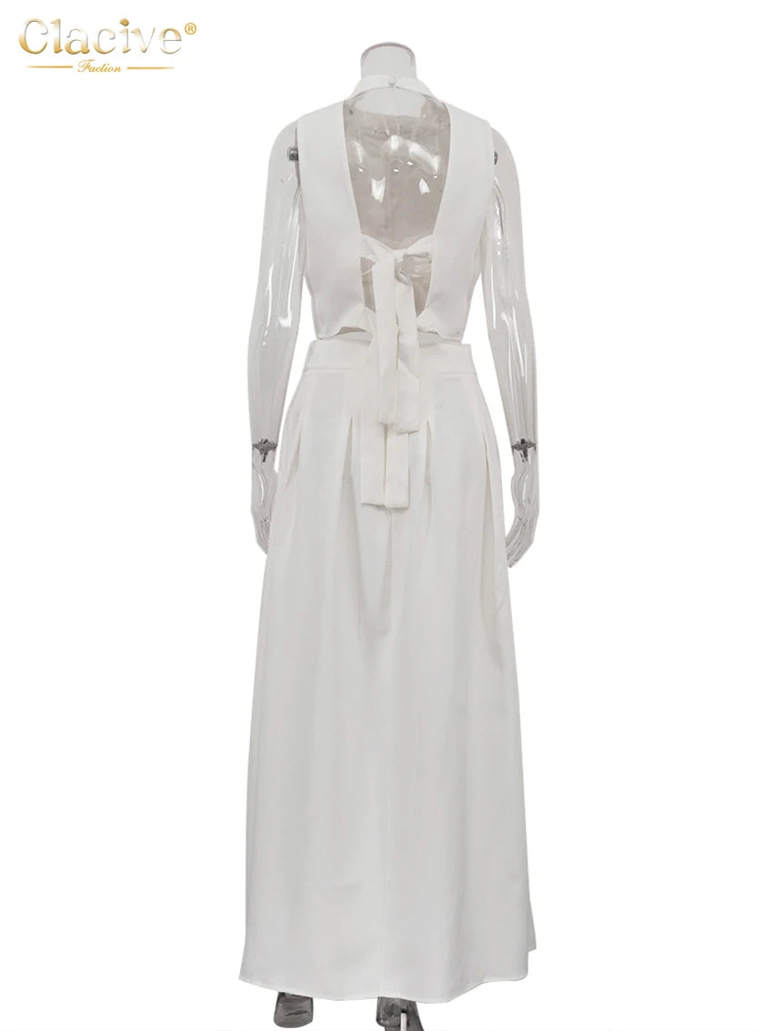 Clacive Summer Loose White 2 Piece Sets Woman Outfit 2025 Fashion Sleeveless Tank Top With High Waist Long Skirt Set Streetwear