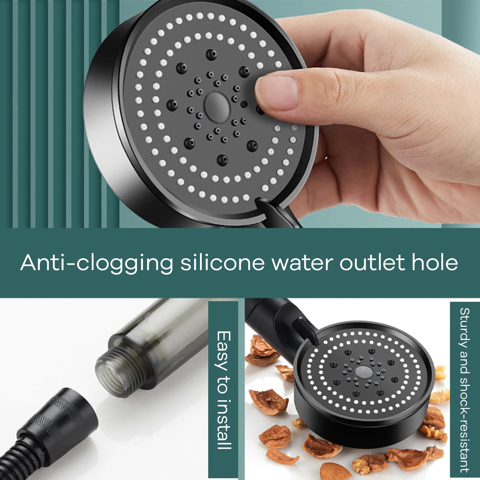 Hydro Boost High Pressure Shower Head 5 Spray Modes Stainless Steel Water Saving Filter Showerhead With Strong Flow For Bathroom
