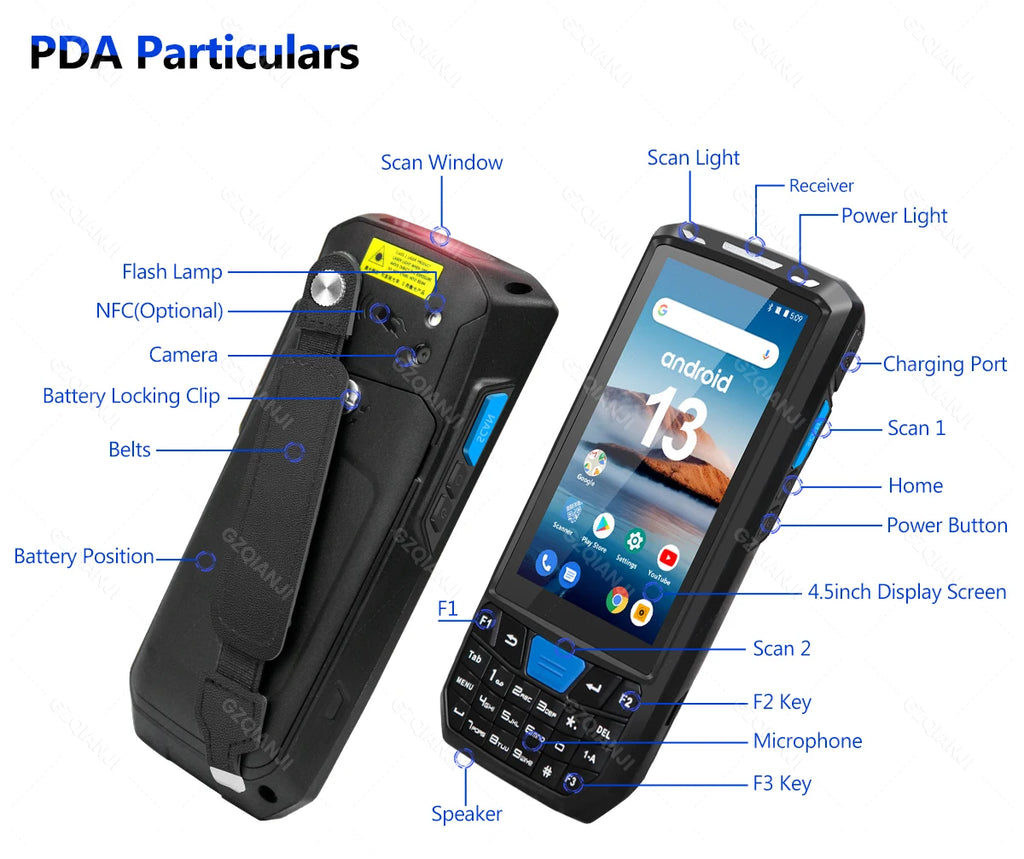 Android 13 PDA Rugged Handheld Terminal PDA Data Collector Honeywell 1D 2D QR Barcode Scanner Inventory Wireless 4G GPS POS PDA