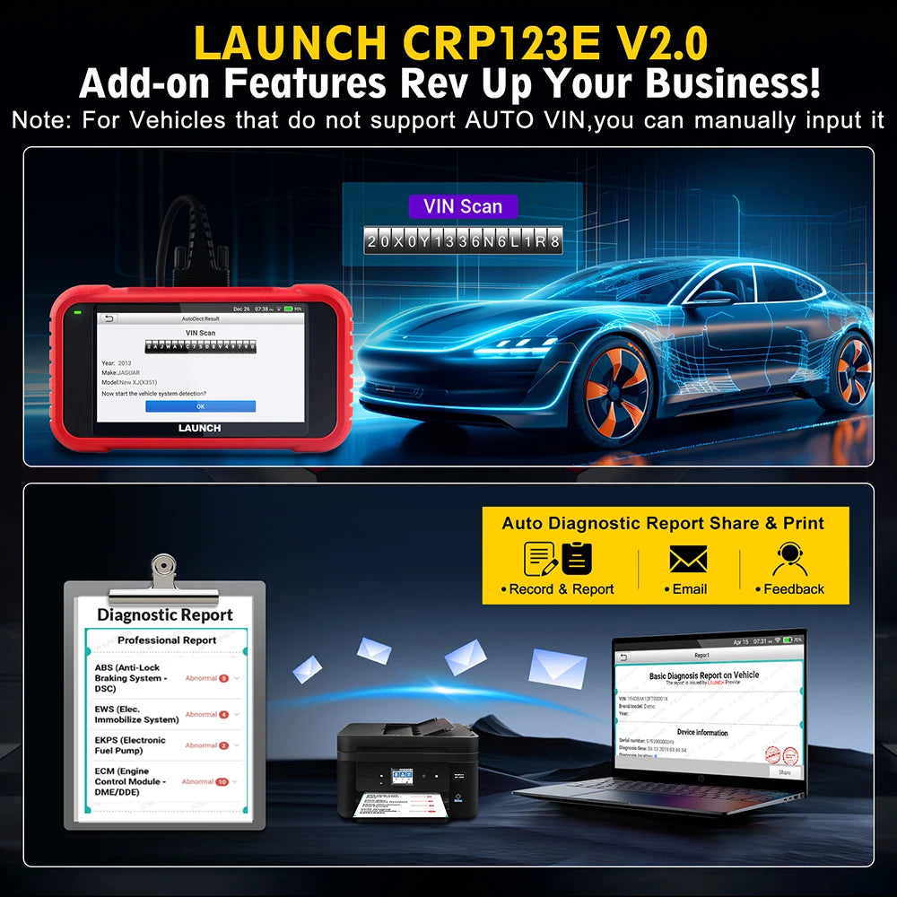 [Lifetime Free Update] 2026 LAUNCH X431 CRP123E V3.0 Car Diagnostic Tools ABS SRS AT ENG OBD2 Scanner Full OBD2 Functions