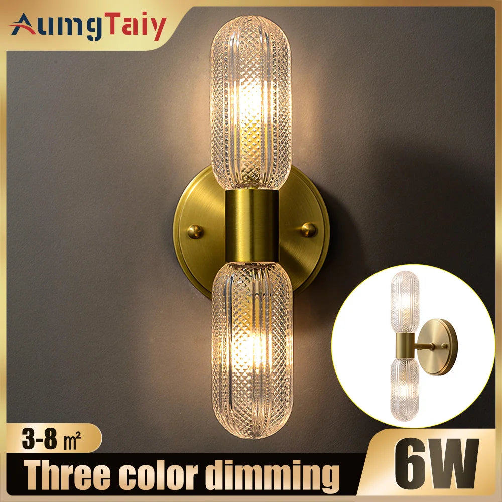 Luxury LED 12W Wall Lamps Glass Gold Copper Sconce for Living Room Bedroom Home Decor Indoor Lighting Dining Room Stairs