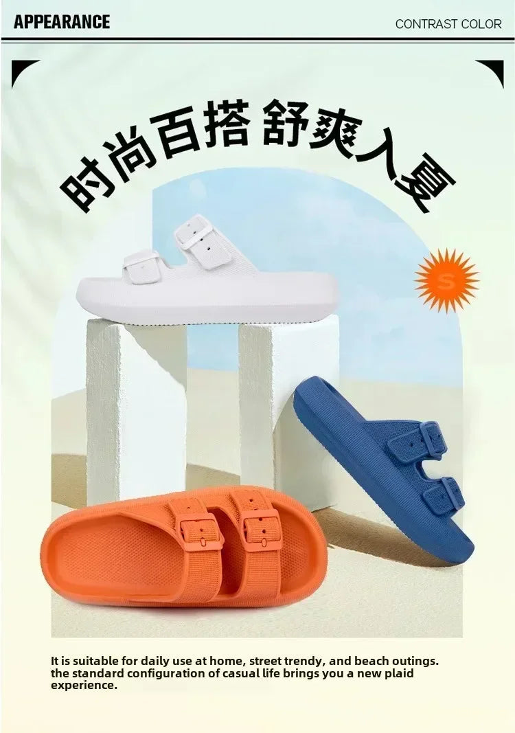 Women Summer Adjustable Sandals Bathroom Home Slippers Outdoor Beach Slides Cloud Casual Soft Flip Flops Non Slip Men Male House