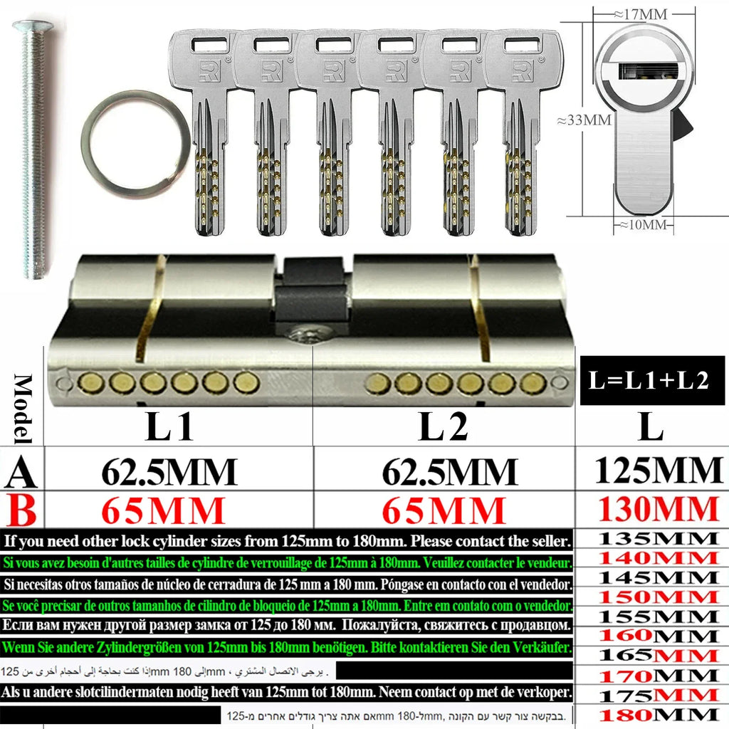 Customize the same key to open all cylinder doors European standard high quality Door lock 11-pin anti-theft lock cylinder