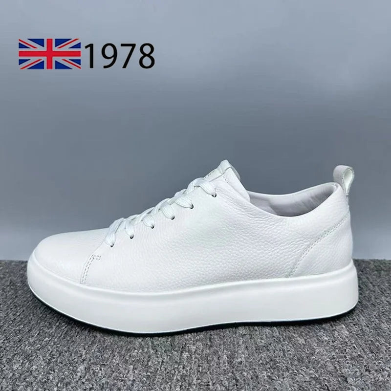 Genuine Leather Men Shoes Comfortable Casual Skateboard Shoes Men White Black Solid Leisure Sneakers Lightweight Walking Shoes
