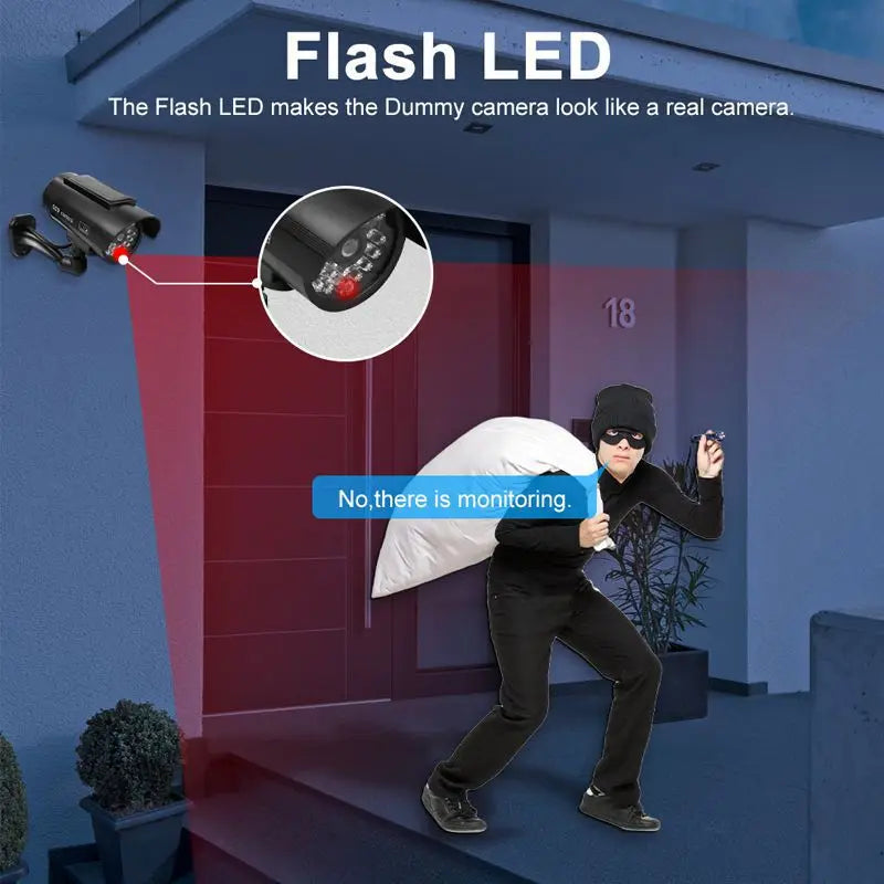 Dummy Camera With Antena Solar Powered Waterproof Fake Camera Red Flashing Led Scare The Thief Home Surveillance Security System
