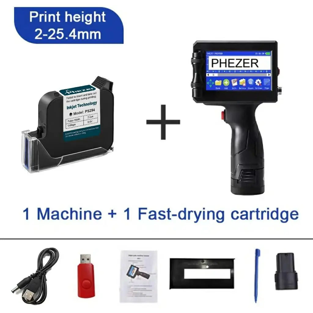 Phezer P15 Handheld Inkjet Printer 12.7mm QR Code Barcode Batch Code Date Number Logo Expiry Date Label Printer 28 Languages