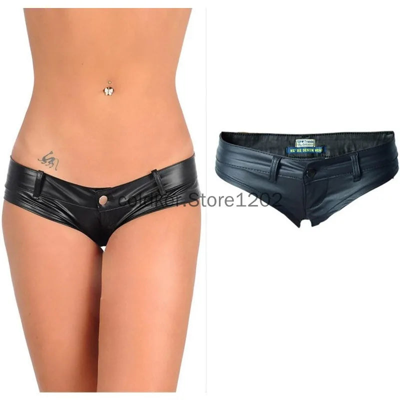Women's Mini Ultra Shorts Low Rise Stretch PU Faux Leather Shorts Bikini Hot Pants Red Black Summer 2025 Streetwear