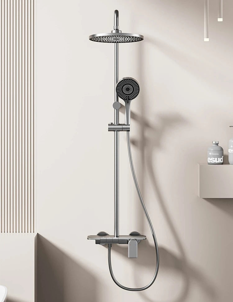 Piano Key Three Ways Water Outlet Shower Set Wall Mount Bathroom Shower Faucet Set Rainlfall Pressurized Bathroom Shower System