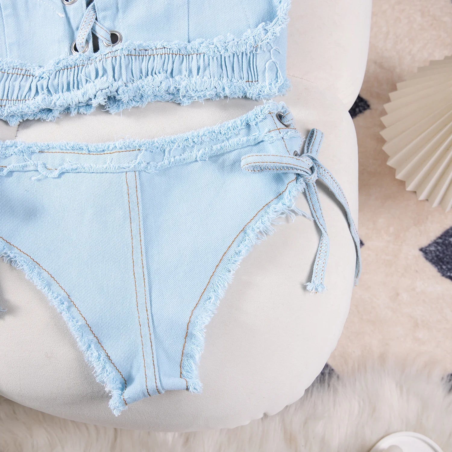 DEKA Retro Women Bikini Denim Suits Summer Halter Camis+ Mini Pant Lingerie Fashion Vacation Swimsuits Sexy Bra&Briefs Sets