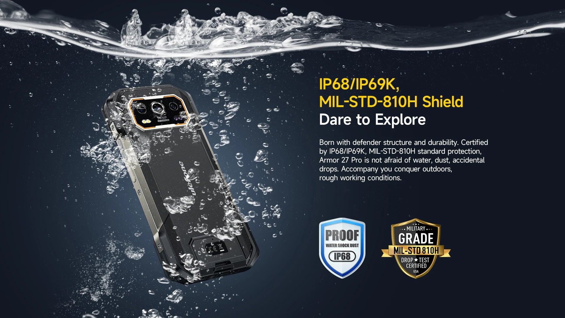 Ulefone Armor 27 Pro 5G 10600mAh Smartphone 50MP Camera 64MP Night Android 14 Rugged Phone Up to 24GB+256GB NFC Waterproof Phone