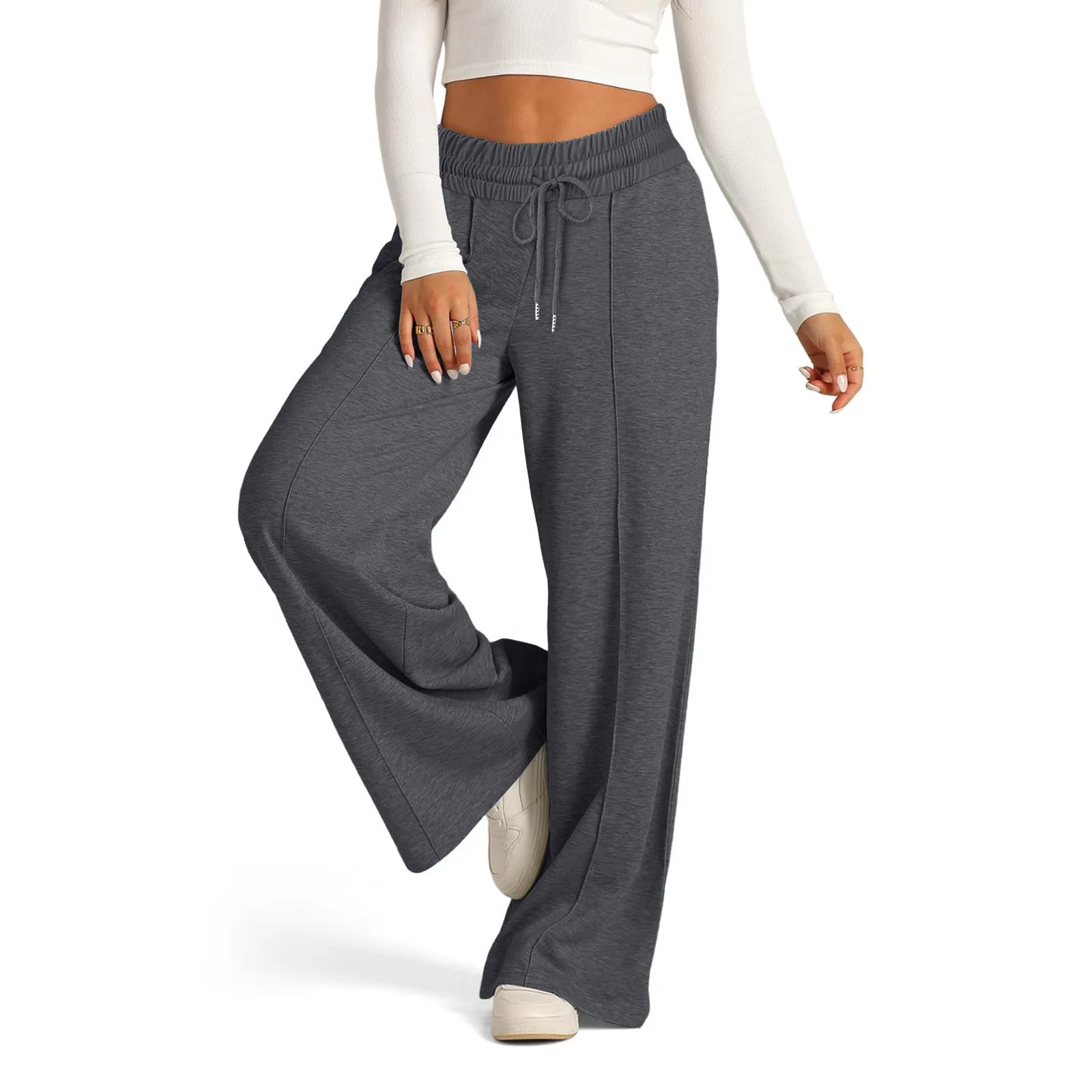 Womens Wide Leg Sweatpants High Waisted Baggy Flared Pants Drawstring Athletic Joggers Casual Daily Wear Loose Yoga Sports Pants