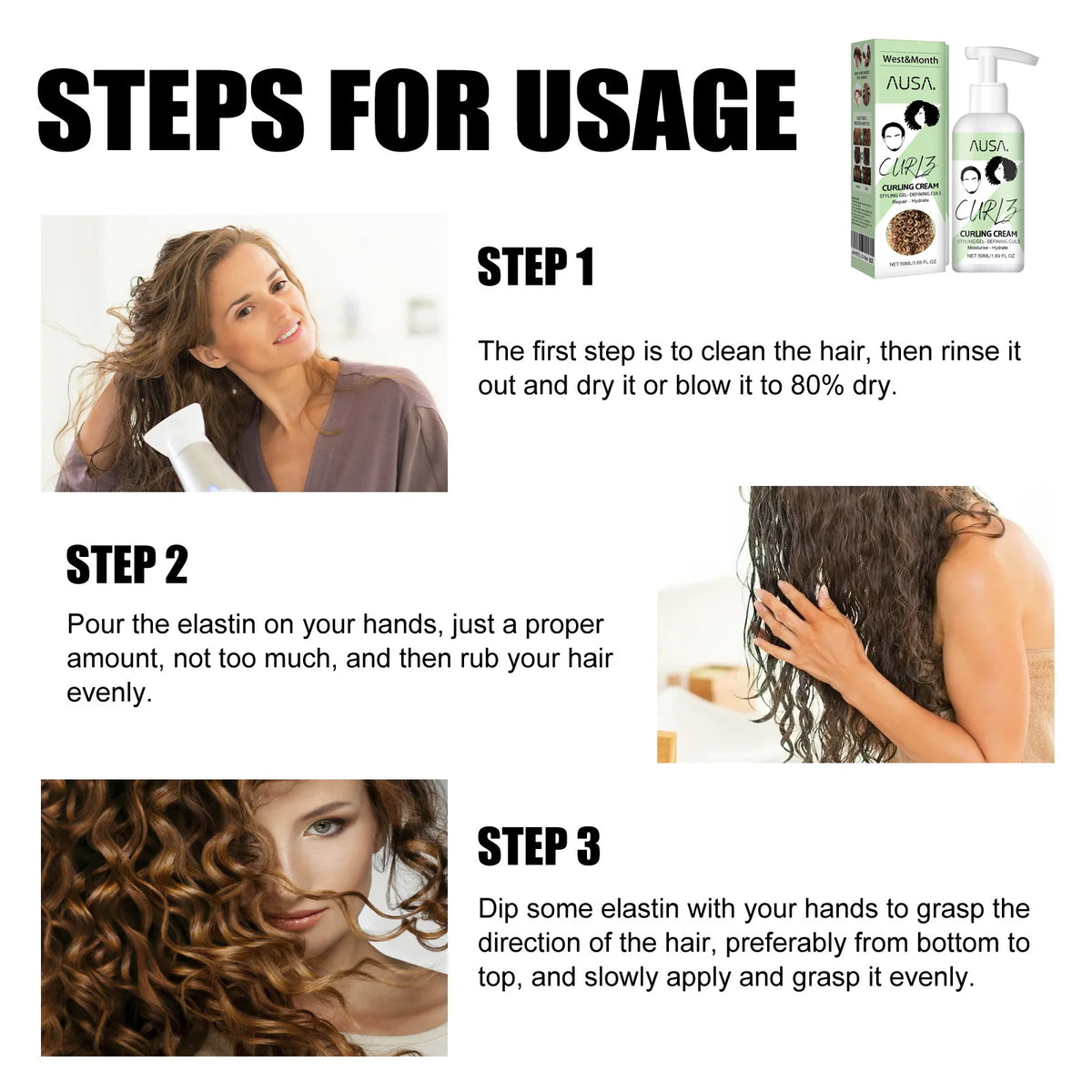 Curling Cream Curl Defining Styling Lotion Moisturizes Repairs Dry Hair Tames Frizzy Waves Daily Portable Curly Hair Styling 50m