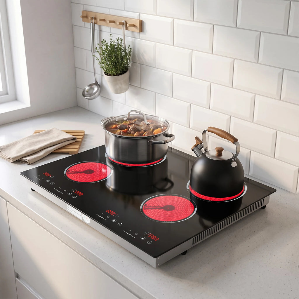 4 Burners Electric Ceramic Cooktop 110V 3000W LED Touch Control Built‑in Countertop Stove Flexible Adjustment for Home Kitchen