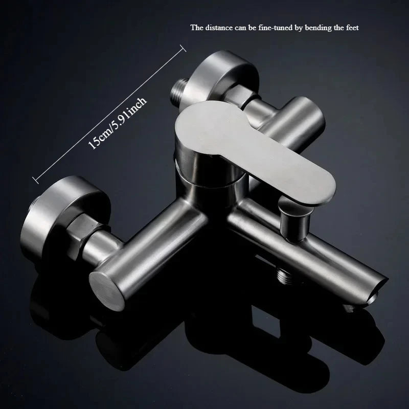 Wall Mounted Cold Hot Water Mixer 304 Stainless Steel Triple Valve Nozzle Tap Bathtub Faucet Bathroom Shower Faucet