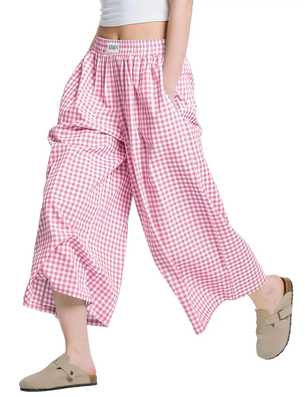 Women's Casual Plaid Wide Leg Pants Summer New Loose Slimming Lazy Long Trousers Comfortable Loose Fit High Waist Pants 2025