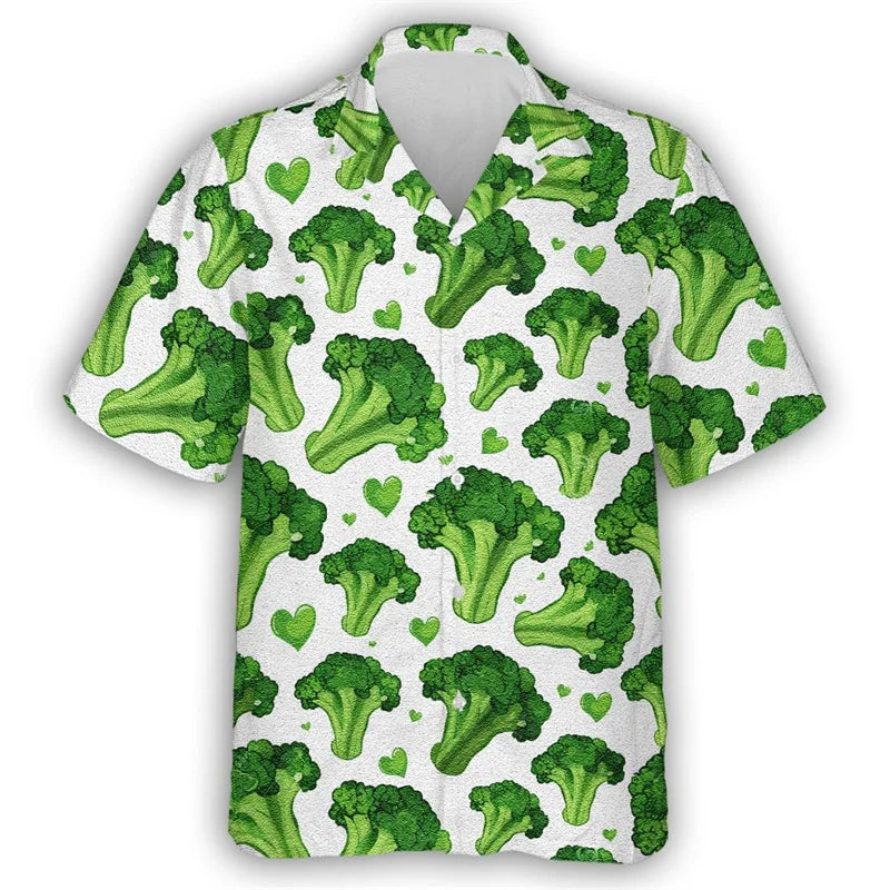 Pepper Tomato Carrot Graphic Hawaiian Shirt For Men Green vegetables 3D Printed Aloha Shirts Leisure Blouses Street Lapel Tops