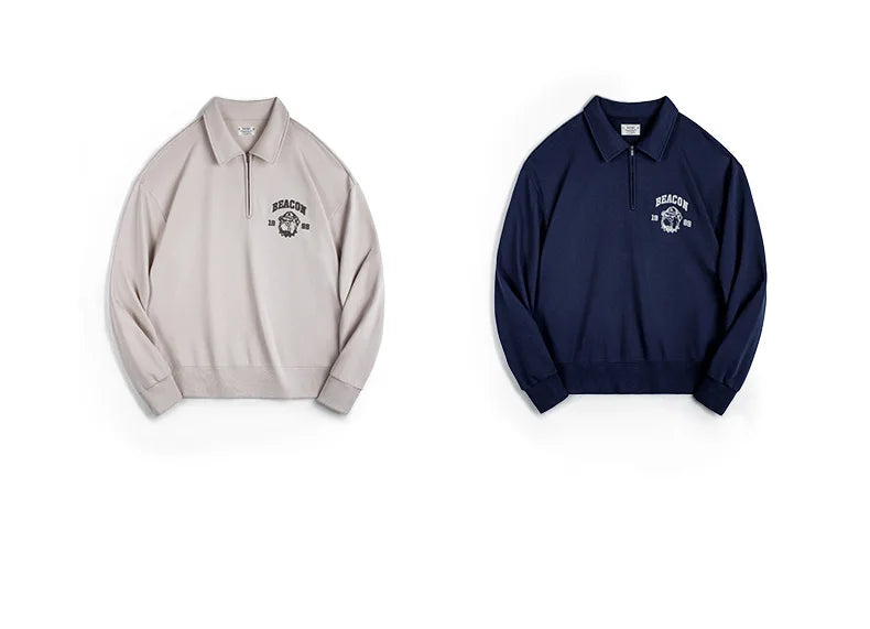 Maden Vintage Men's Long Sleeve Embroidered Sweatshirt with Letters Half-open Front Casual Hoodie Turned-up Collar for Spring