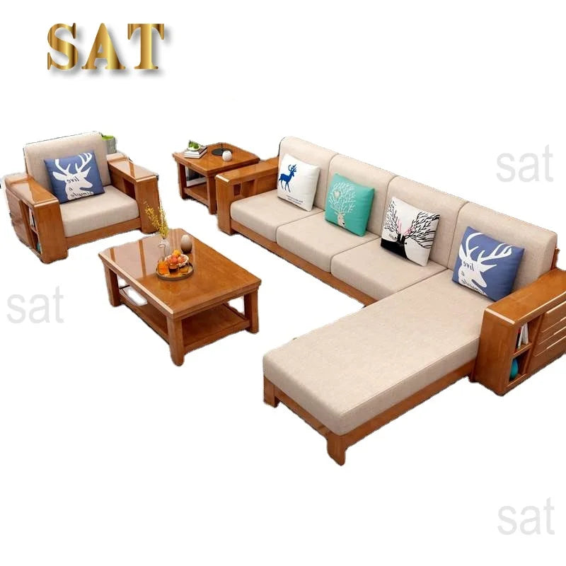 For Hot Sale Fashion Wooden Sofa Set Restaurant Furniture Modern Living Room Sectional Solid Wood  Luxury