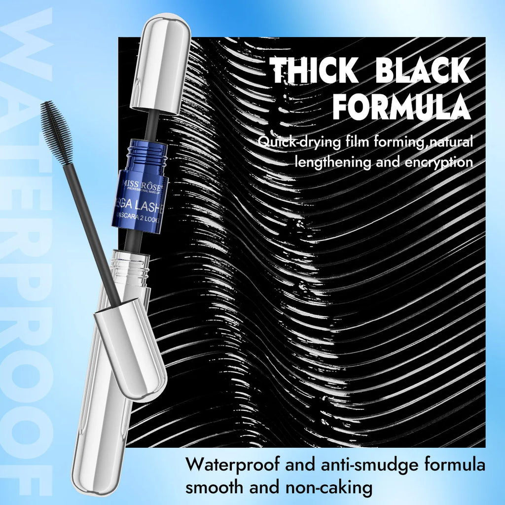 MISS ROSE Black Mascara Set, Big Brush Head Volumizing Lengthening Curling Mascara,Waterproof Eyelash Primer Eye Makeup Cosmetic