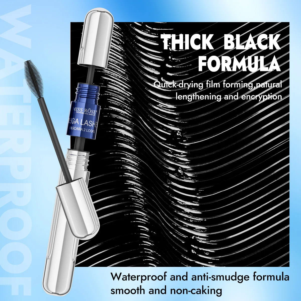 MISS ROSE Black Mascara Set, Big Brush Head Volumizing Lengthening Curling Mascara,Waterproof Eyelash Primer Eye Makeup Cosmetic