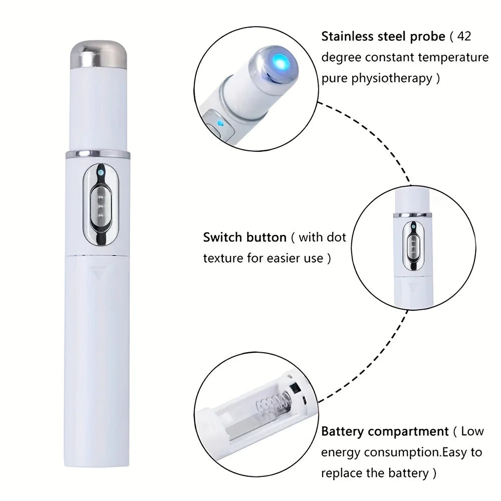 White Blue Light Battery Powered Face Eye Massage Portable Facial Beauty Care Pen Home Beauty Tools