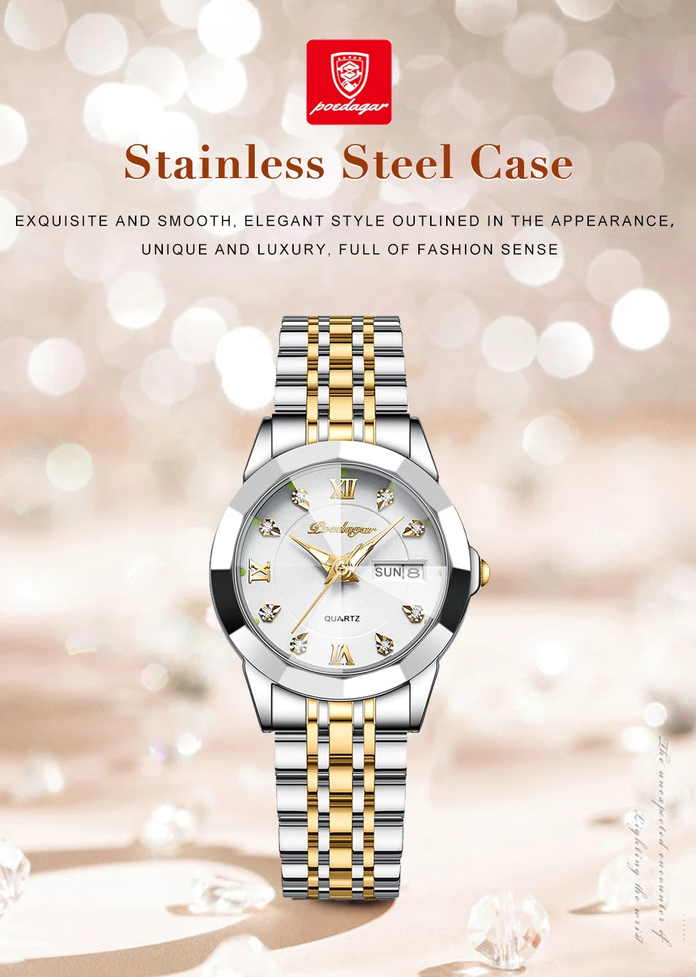 POEDAGAR Luxury Elegant Ladies Watch High Quality Casual Stainless Steel Luminous Waterproof Quartz Women's Watches Dress Clock