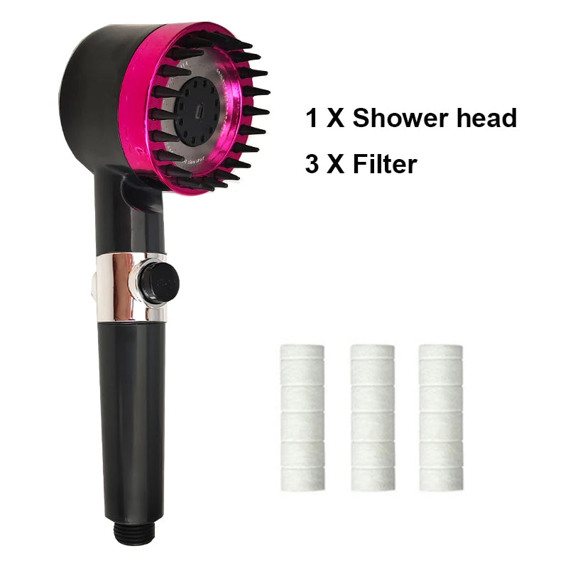 High Pressure Shower Head 3 Mode Adjustable Showers with Massage Brush Saving Water Filter SPA Showerhead Bathroom Accessories
