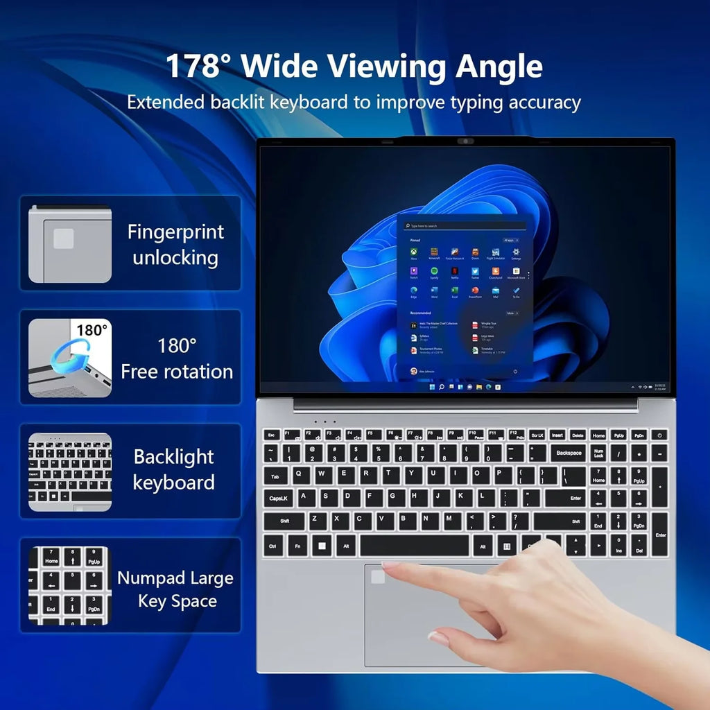 Intel Core I9-10980HK 15.6 Inch Backlit Keyboard Fingerprint Unlock Laptop Windows 11 Office Study NoteBook Gaming Computer PC