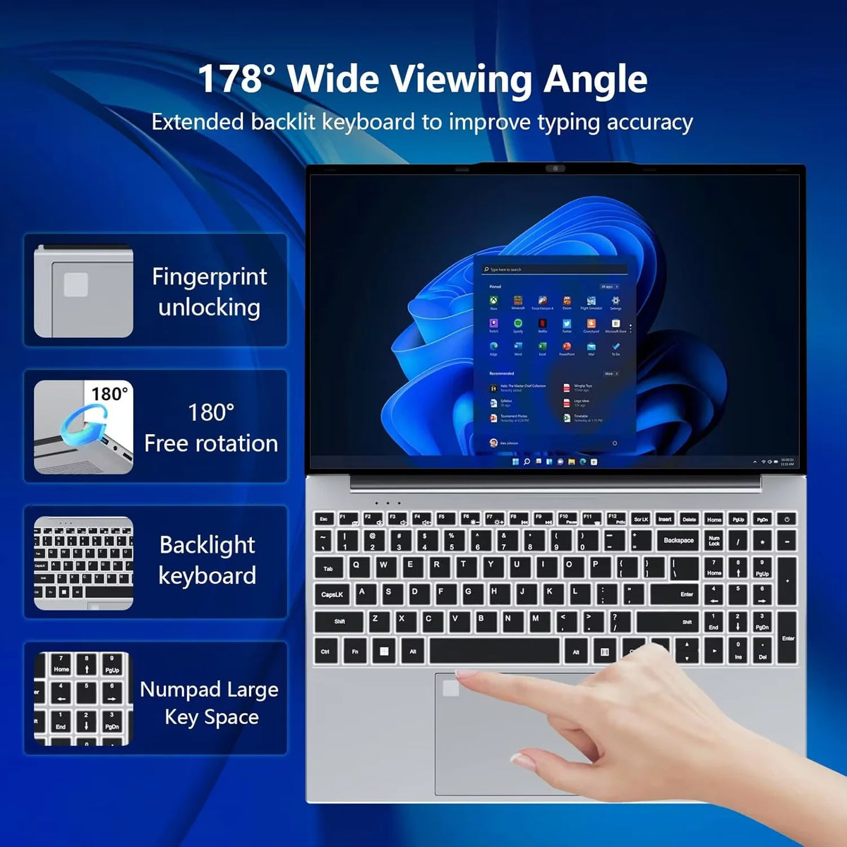 Intel Core I9-10980HK 15.6 Inch Backlit Keyboard Fingerprint Unlock Laptop Windows 11 Office Study NoteBook Gaming Computer PC
