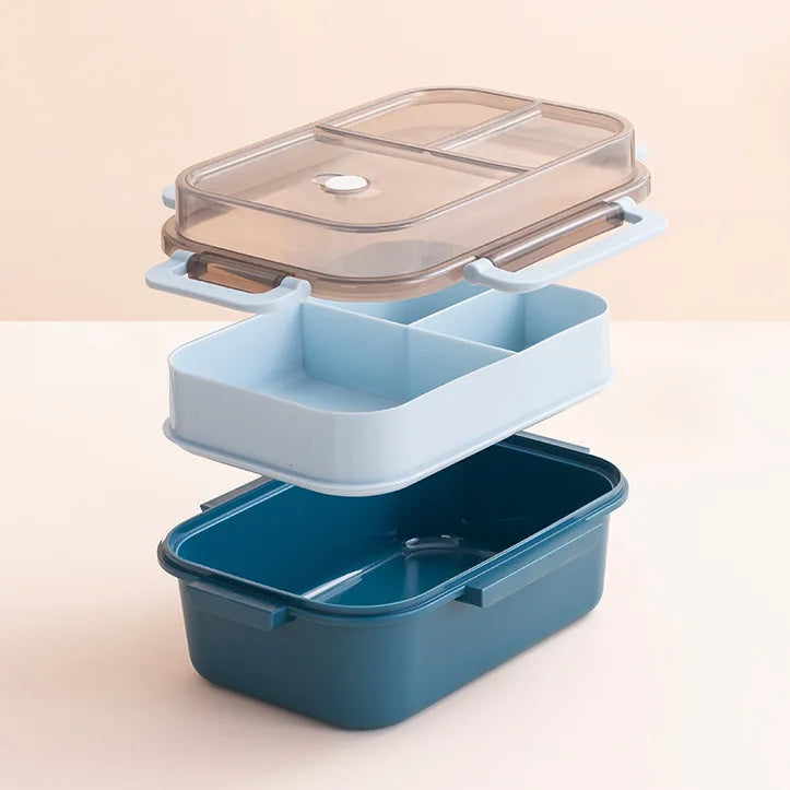 Portable Double Layer Lunch Box, Sealed Compartment Microwave Bento Box, Leakproof Food Container with Tableware