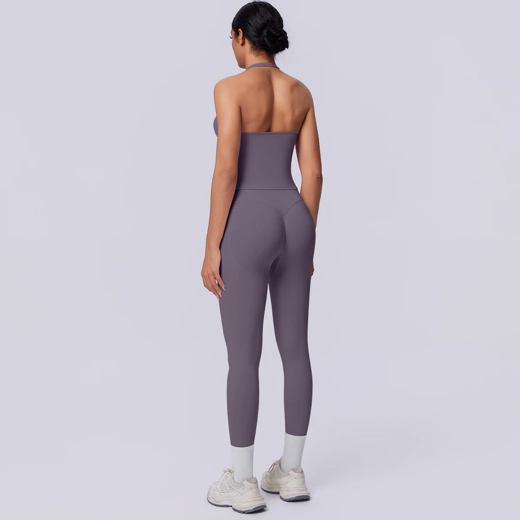2PCS Woman Yoga Set Solid Color Sexy Fitness Top Summer Gym Workout High Stretch Female Pants Sports Fitness Clothing Yoga Set