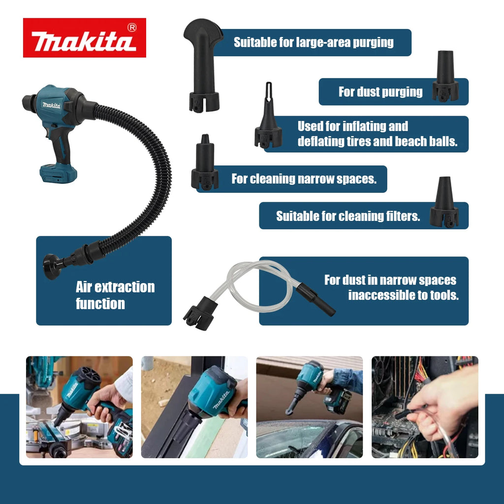 Makita DAS180 Cordless Air Blower 18V Multifunction Dusting Machine with Nozzle Air Dust Removal Gun Inflator Tool
