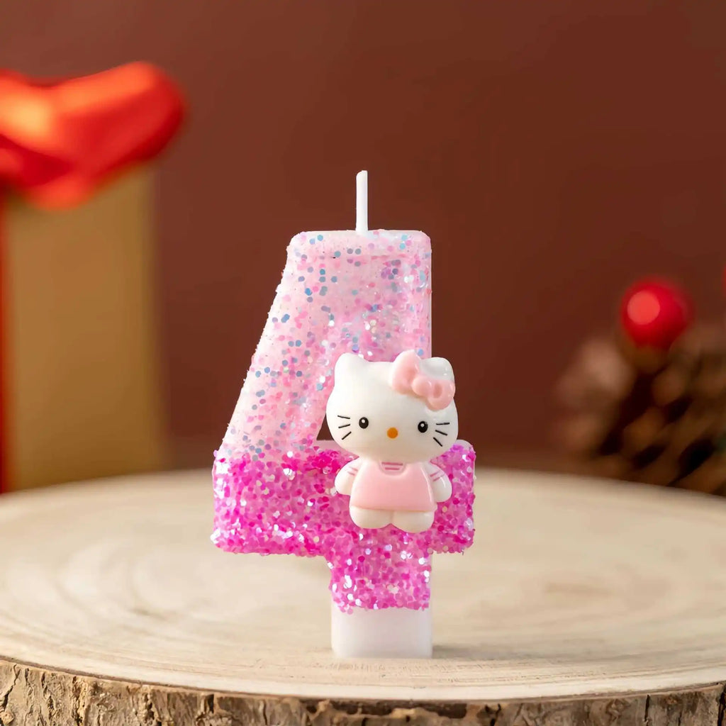 Cute cartoon cat digital candle 0-9 pink birthday candle cake party decoration