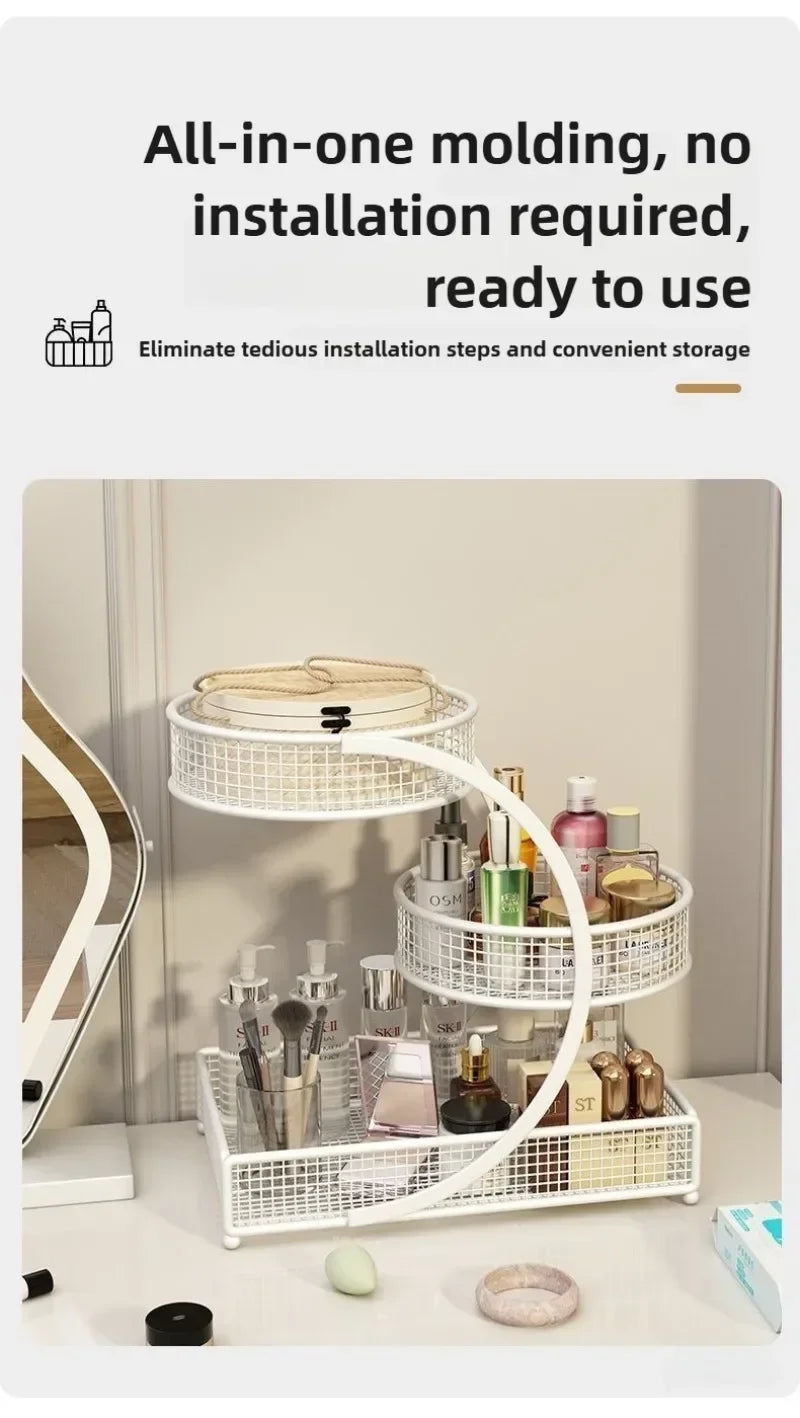 1PC Makeup Storage Rack Cosmetic Organizer Metal Organizing Box Multi-layer Skincare Lightweight No-Installation Home Storage
