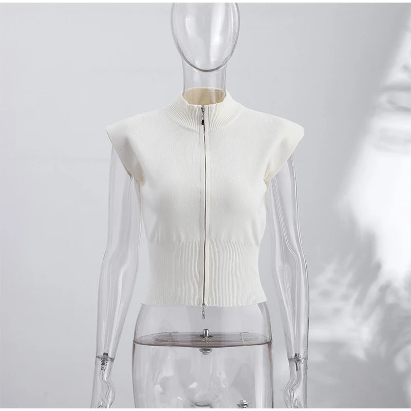 Elegant Knitted Zipper Women's Sweater Solid Full Sleeve Stand Collar Loose Open Stitch Female 2026 Fashion Autumn Outwear Lady