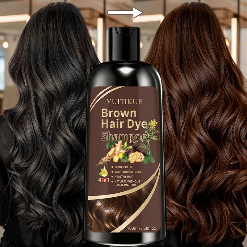 YUITIKUE Brown Hair Dye Shampoo 100ml 4-in-1 Moisturizing Care, No Damage & Fast Gray Hair Coverage