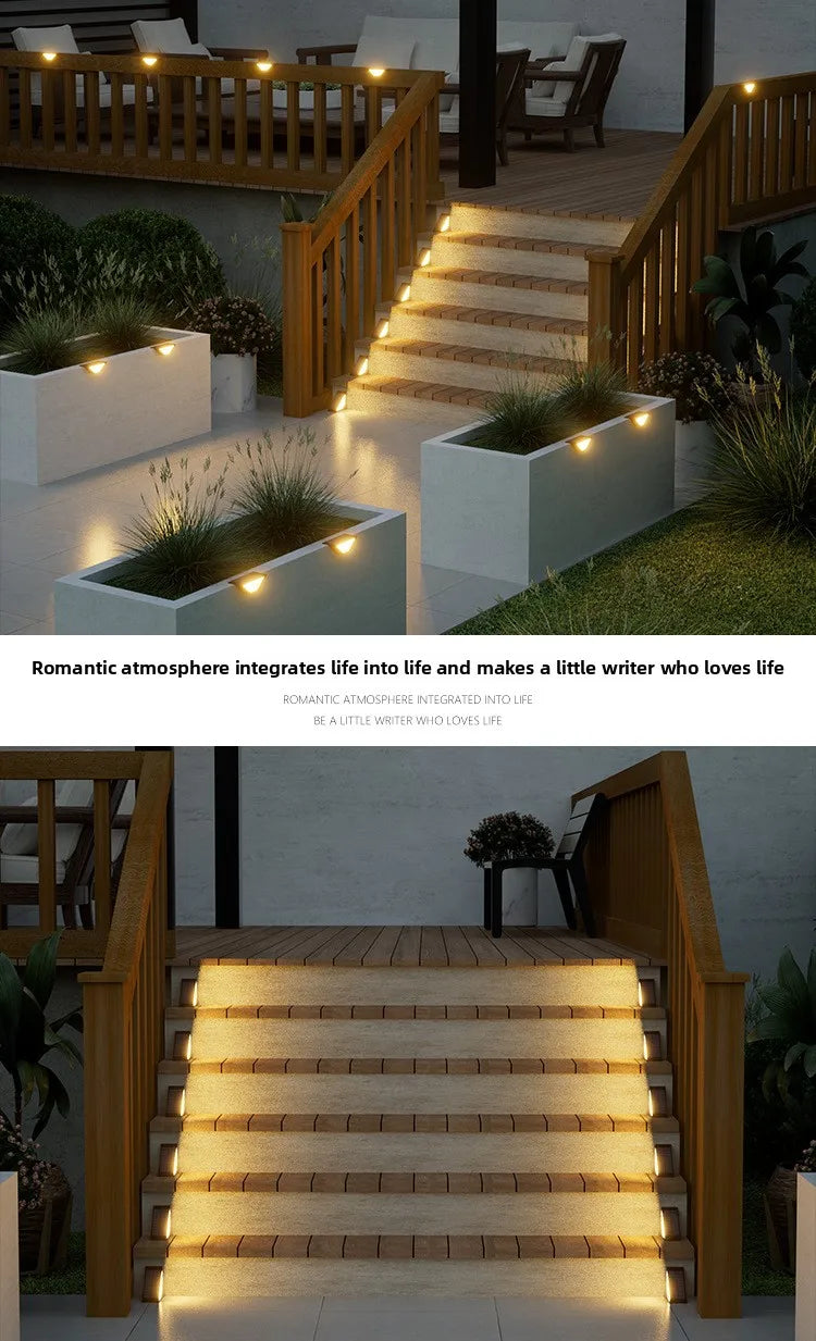 Outdoor Solar Stair Lights  12LM Auto Dimming Step Lamp  Driveway  Porch  Landscape  Easy Install No Wiring Needed