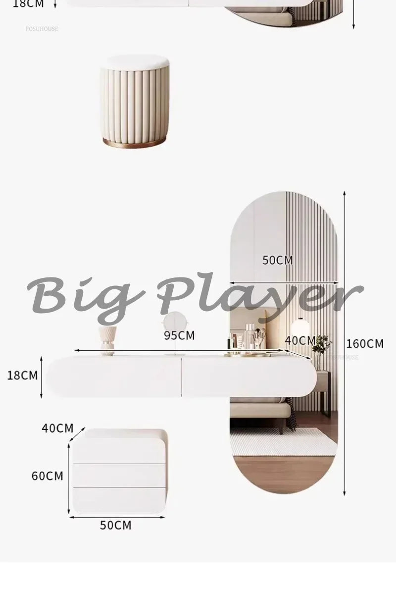 Cream Style Wall Mounted Dressing Table Minimalist Bedroom Furniture Set with Mirror