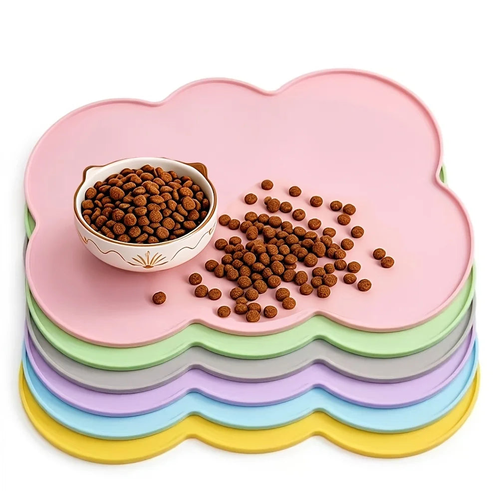 Pet Feeding Mat For Dogs & Cats, Thin Silicone Waterproof Cat Food Mat Cat Bowl Mat With Raised Edge, Cat Placemat