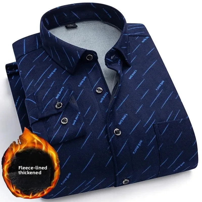 Thickened Fleece Winter Warm Shirt Men's Long Sleeve Plaid Casual Style Dad Clothes Comfortable Breathable Casual Shirt