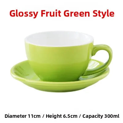European Style Matte Latte Cup Ceramic Cappuccino Cup Large Mouth Coffee Cup Plate Set Handmade Craftsmanship 300ml