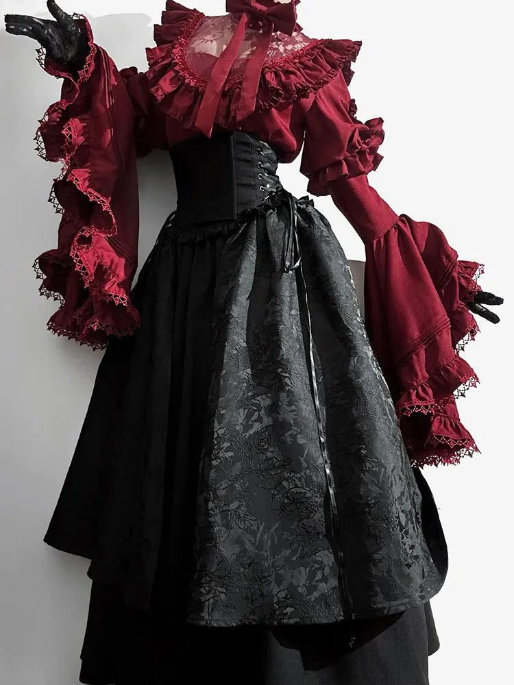 Halloween dress black and red Gothic style long shirt sleeve