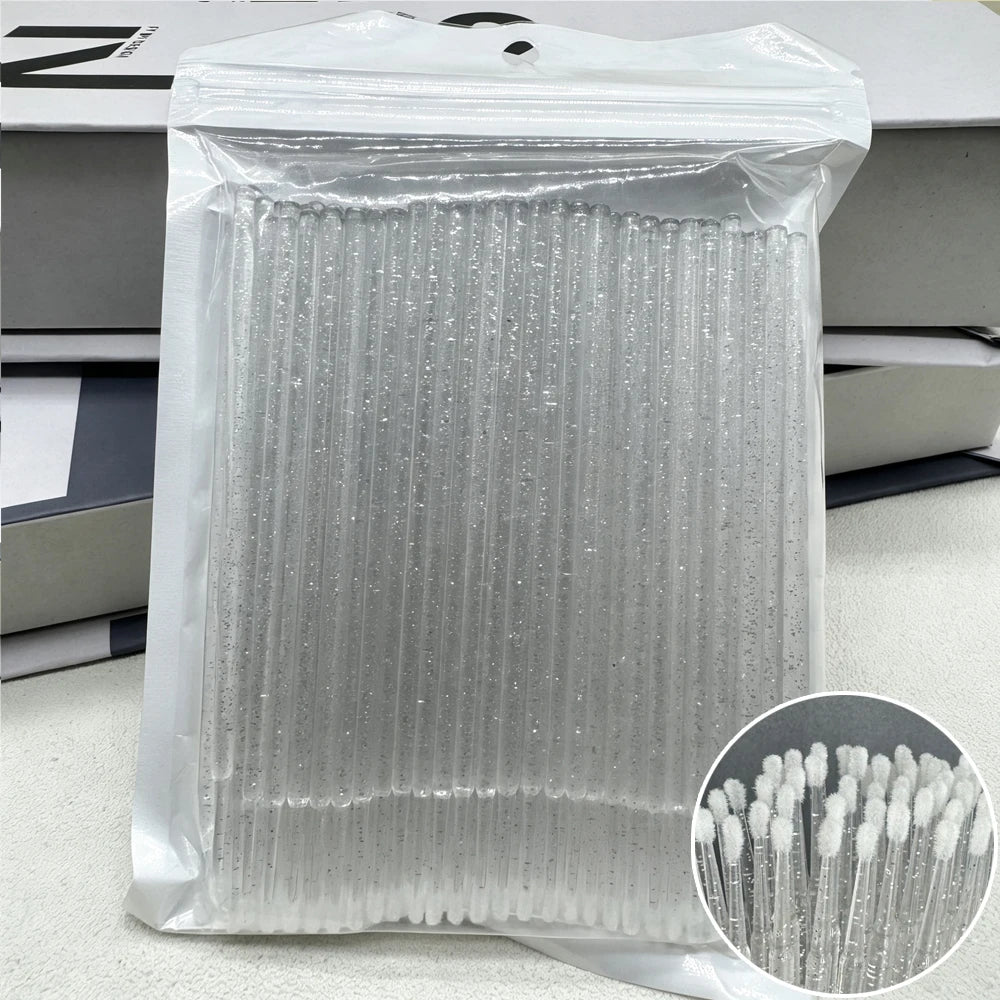 100PCS Crystal Micro Brush Disposable Lashes Removing Swab Mascara Wands Applicator Eyelash Extension Brushes Makeup Tools